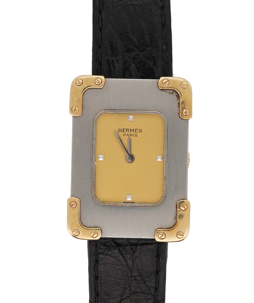 A 1970's/1980's stainless steel and gold Hermes manual wind wrist watch